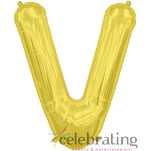 14in Gold Letter V Air-fill Foil Balloon