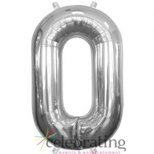 14in Silver Number 0 Air-fill Foil Balloon