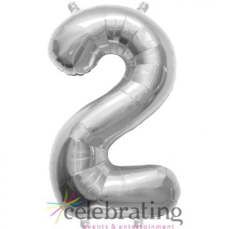 14in Silver Number 2 Air-fill Foil Balloon