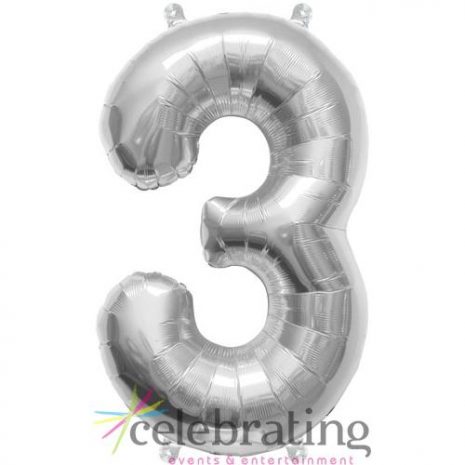 14in Silver Number 3 Air-fill Foil Balloon