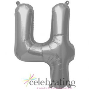 14in Silver Number 4 Air-fill Foil Balloon