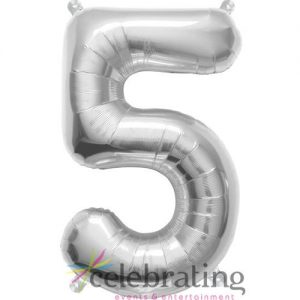 14in Silver Number 5 Air-fill Foil Balloon