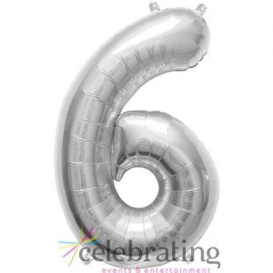 14in Silver Number 6 Air-fill Foil Balloon