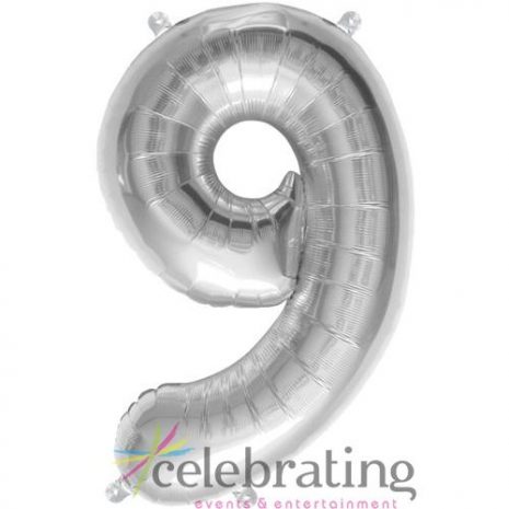 14in Silver Number 9 Air-fill Foil Balloon