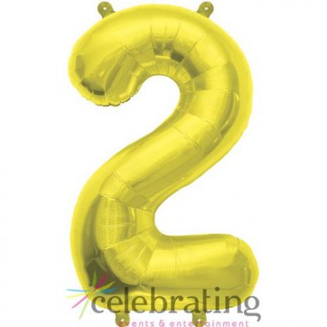 14in Gold Number 2 Air-fill Foil Balloon