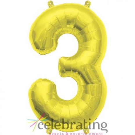 14in Gold Number 3 Air-fill Foil Balloon