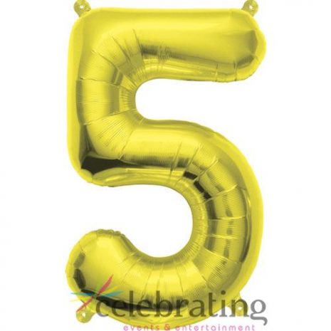 14in Gold Number 5 Air-fill Foil Balloon