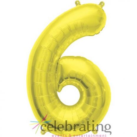 14in Gold Number 6 Air-fill Foil Balloon