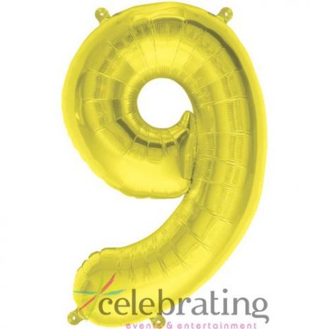 14in Gold Number 9 Air-fill Foil Balloon